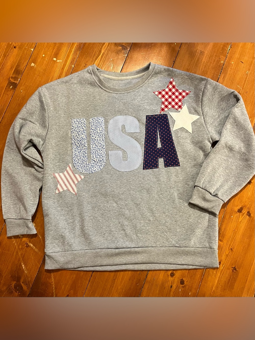 Upcycled Handmade USA Appliqué America Crewneck Sweatshirt Womens Size XL
